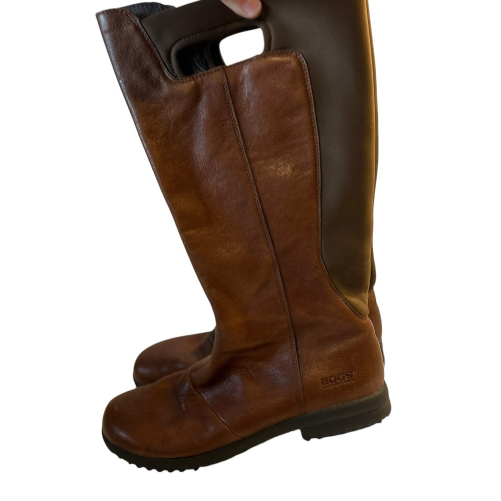 BOGS Brown Leather Tall Waterproof Boots Womens Pull On Riding 10